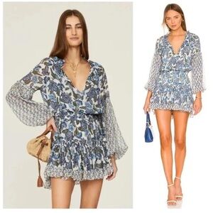 Misa Los Angeles Elisabetta Dress In Blue Floral Size M  $395